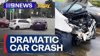 Dashcam captures dramatic Brisbane intersection crash  9 News Australia