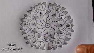 beautiful lotus rangoli  thamarai poo kolam  simple and easy rangoli @rekhacreativerangoli