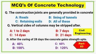 MCQs For Concrete Technology  Construction Materials  Objective Type Question and Answer -Part-3