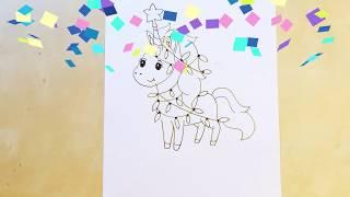 CUTE UNICORN TANGLED IN THE LIGHTS - How to draw