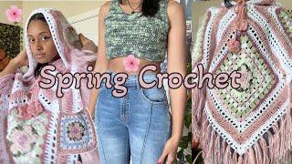  Spring-Themed Crochet Cherry Blossom Poncho Pouch and Tank Top