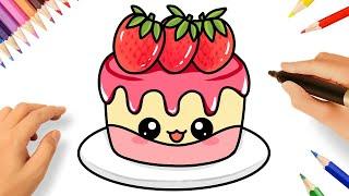 HOW TO DRAW A KAWAII STRAWBERRY CAKE 