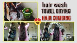 My Weekly Hair Routine Wet Hair Combing  Towel Drying Hairstyle