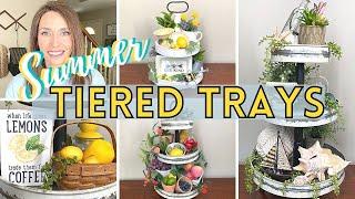 SUMMER TIERED TRAY DECOR  2021   SUMMER DECORATE WITH ME  4 SUMMER THEMED TIERED TRAYS