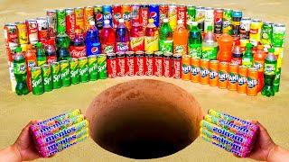 Mentos Rainbow vs Coca Cola Fanta Sprite Schweppes 7up Mirinda Pepsi in Big Underground