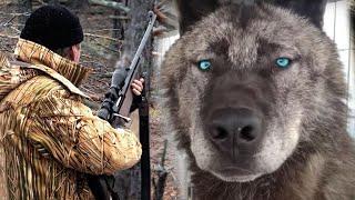 Big gray wolf rescued a wounded hunter who got lost in the forest