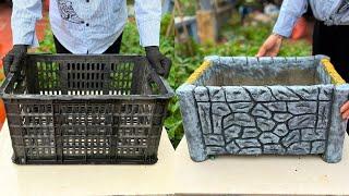 Simple And Creative - Beautiful Plant Pots Make From Plastic And Cement Baskets