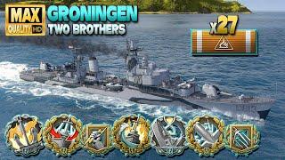 Destroyer Groningen Fire terror on map Two Brothers - World of Warships