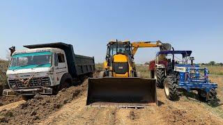 JCB 3dx Backhoe Loading Mud in Tata 2518 Truck  Swaraj 744 4wd Tractor