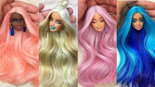 Barbie Doll Makeover Transformation. DIY Miniature Ideas for Barbie  Wig Dress Faceup and More