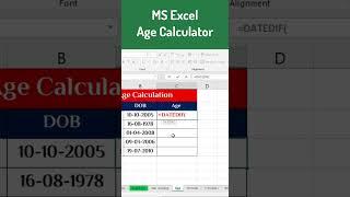 MS Excel Age Calulator  #excel