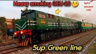 5up Green line  lead by GEU-20 4556  crossing Ferozwala.