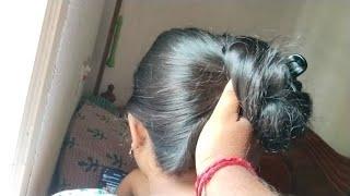 Beautiful silky hair bun play & drop by male friend long hair play story video @indianhairplay