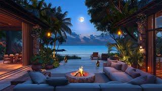 Cozy Beach Retreat  Summer Vacation Ambience  Soothing Ocean Waves & Crackling Fire Sound
