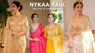 Try on Haul + Styling Ideas - Suit Set Sarees & Blouses from Nykaa Fashion