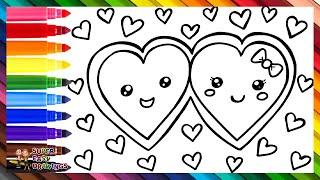 Draw and Color 2 Hearts in Love  Drawings for Kids