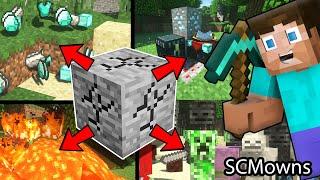 Break a Minecraft Block and EVERYTHING Random Spawns Spawns Diamonds Lava Monsters Animals etc