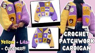 THE CUTEST CROCHET PATCHWORK CARDIGAN  yellow + lilac = tempting