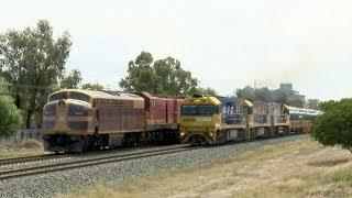 Pacific National Steel Train Passes LVR Heritage Train 14 March 2014 - PoathTV Australian Railways