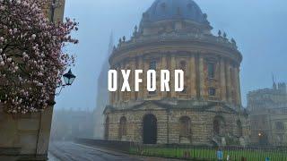 Atmospheric morning walk through fog in Oxford as historic city wakes up. 4K  HDR