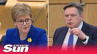 Stephen Kerr shouted at as he attacks Nicola Sturgeons record on education in a heated last FMQs