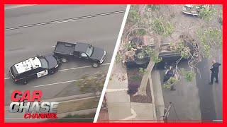 DRAMATIC CAR CHASE Police pursuit ends with flipped car after 3 PIT maneuvers  Car Chase Channel