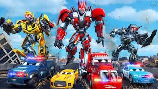 Transformers Epic Battle OptimusPrime Bumblebee Cop Cars vs Evil Megatron Robot Hero Cars Movie