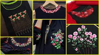 Latest hand embroidered black dresses  hand embroidery designs for black kurti