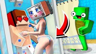 MIKEY SPIES on JJ and TV WOMAN are STUCK in the SHOWER STALL SHOWER with JJ in Minecraft - Maizen