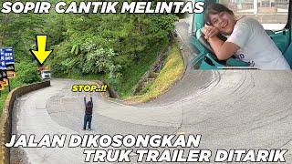 Wow.. Sopir Truk Cantik Melintas di Sitinjau Lauik Jalan Dikosongkan Truk Trailer Terpaksa Ditarik