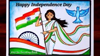 Independence Day Drawing easy  Happy Independence Day Poster drawing  Bharat Mata Drawing Easy