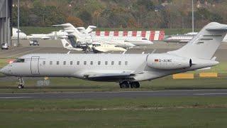 2 RENT A JET Bombardier Globals landing.  Farnborough. D-ACEV and D-AUWE. 6th November 2023.