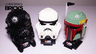 Lego Star Wars Helmet Collection Compilation of Fighter Pilot Stormtrooper and Boba Fett Build