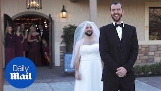 Best man swaps places with bride during first look photos