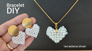 Parlak ve Zarif Kalpli Kolye  Küpe set Yapımı. Luster Heart Necklace and Earrings set. DIY