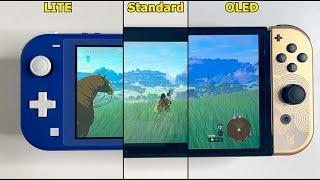 Zelda TOTK side by side Comparison  Nintendo Switch LITE vs. Standard vs. OLED