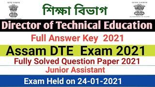 All Answer Keys of Assam DTE Exam 2021- Fully Solved Question Paper of Jr. Asstt Assam DTE Exam 2021