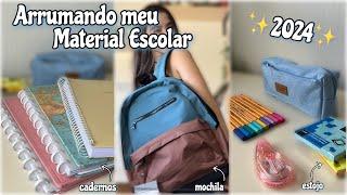 Meu material escolar de 2024 completo organizando mochila estojo e cadernos