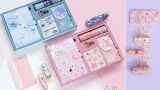 Notebook Stationery Set Review  Cute Diary with Washi tape Golden binder clip and stickers #shorts