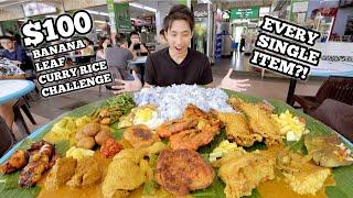 $100 TABLE SIZE BANANA LEAF CURRY RICE CHALLENGE  Ordering EVERYTHING at Banana Curry Rice Stall