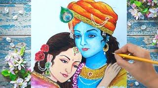 Krishna and Radha drawing  Easy Krishna and Radhika Oil Pastels colour drawing