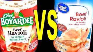 Chef Boyardee Ravioli vs. Walmart Great Value Brand - FoodFights Beef Ravioli Review