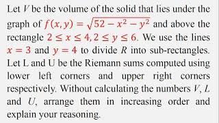 Double Riemann Sum  Volume of Solid fxy = sqrt52 - x^2 - y^2
