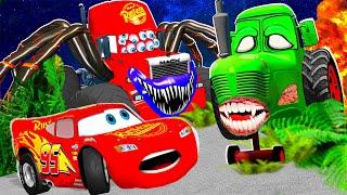 Lightning McQueen and MATER vs SPIDER MACK MONSTER ATTACK SCARY STORY Pixar cars in  BeamNG.drive