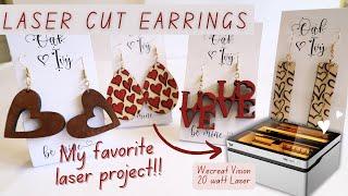 Cut And Engrave Wood Earrings with Wecreat Vision 20 Watt Laser  Laser Cutting for Beginners