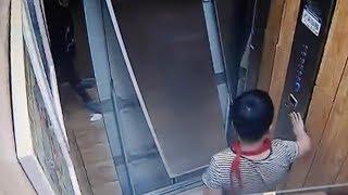 Caught on cam A boy nearly got injured by dangerous elevator