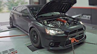 8.000+rpm 470Hp Lancer EVO X feat. SEQUENTIAL Gearbox on the DYNO  Turbo Flutter sounds & Anti-Lag