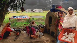 During Rain harvest and cooked Mushrooms by Punjab Desert Village women in Mud house  Rural Life