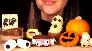 ASMR Halloween Treats  Cupcake Cookies Chocolate Pudding No Talking
