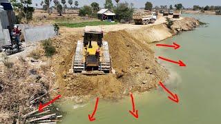 Wow Super Operation Technique Bulldozer Pushing Down Slope Filling Up Land Road Building